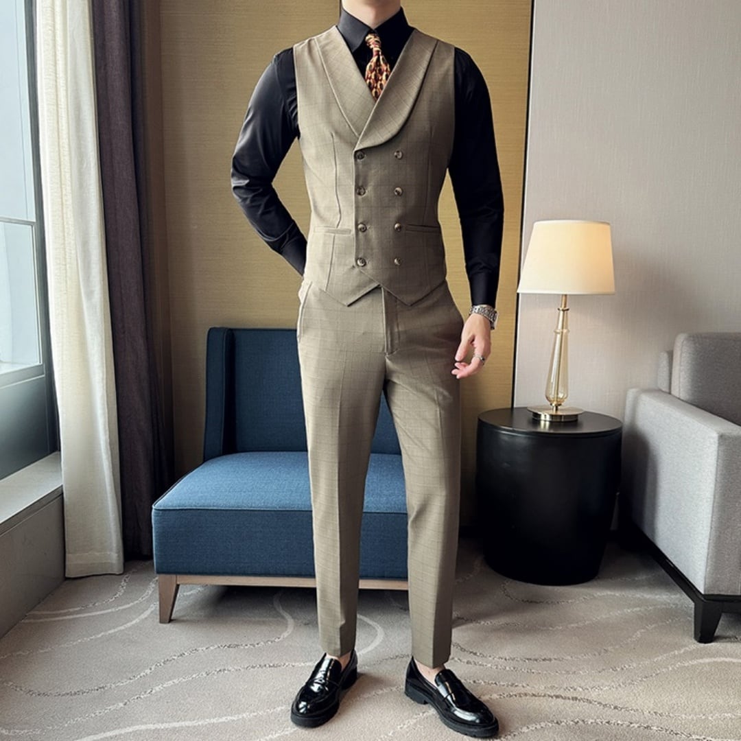 希少✨新品スリーピース　ダブルブレストスーツセットアップ　2XLサイズ！ ダブルブレスト スリーピース スーツ 3色 10934 | Oshamen
