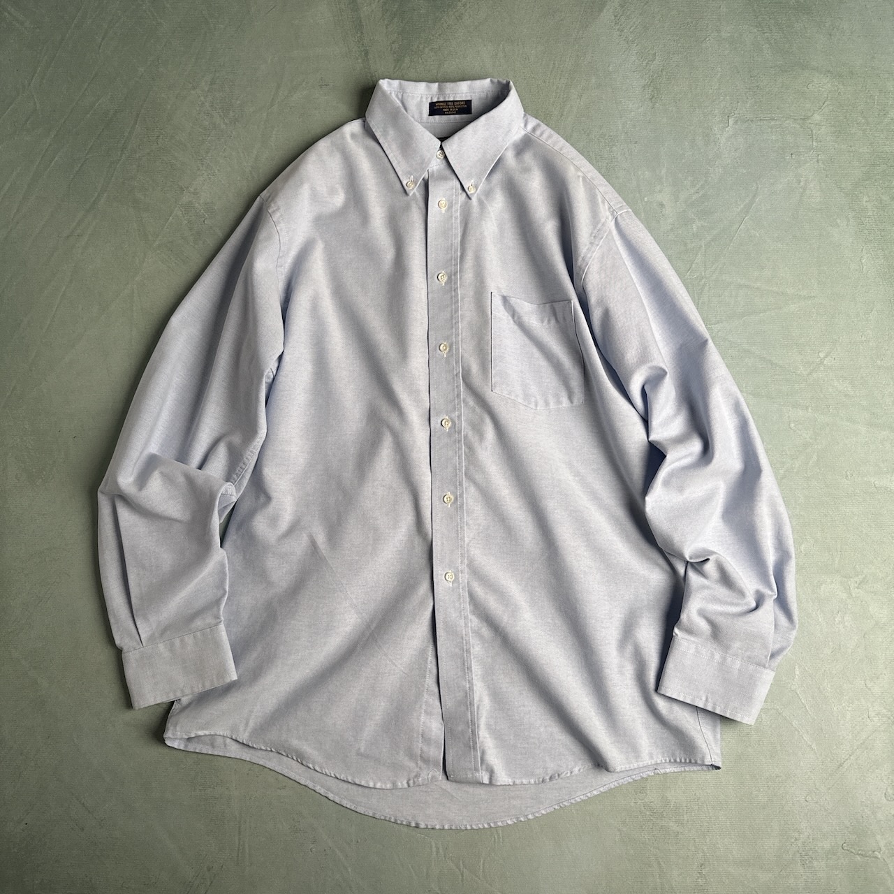 USA製 ARROW ポリ混 オックスフォード 無地 ボタンダウン 長袖シャツ ブルー