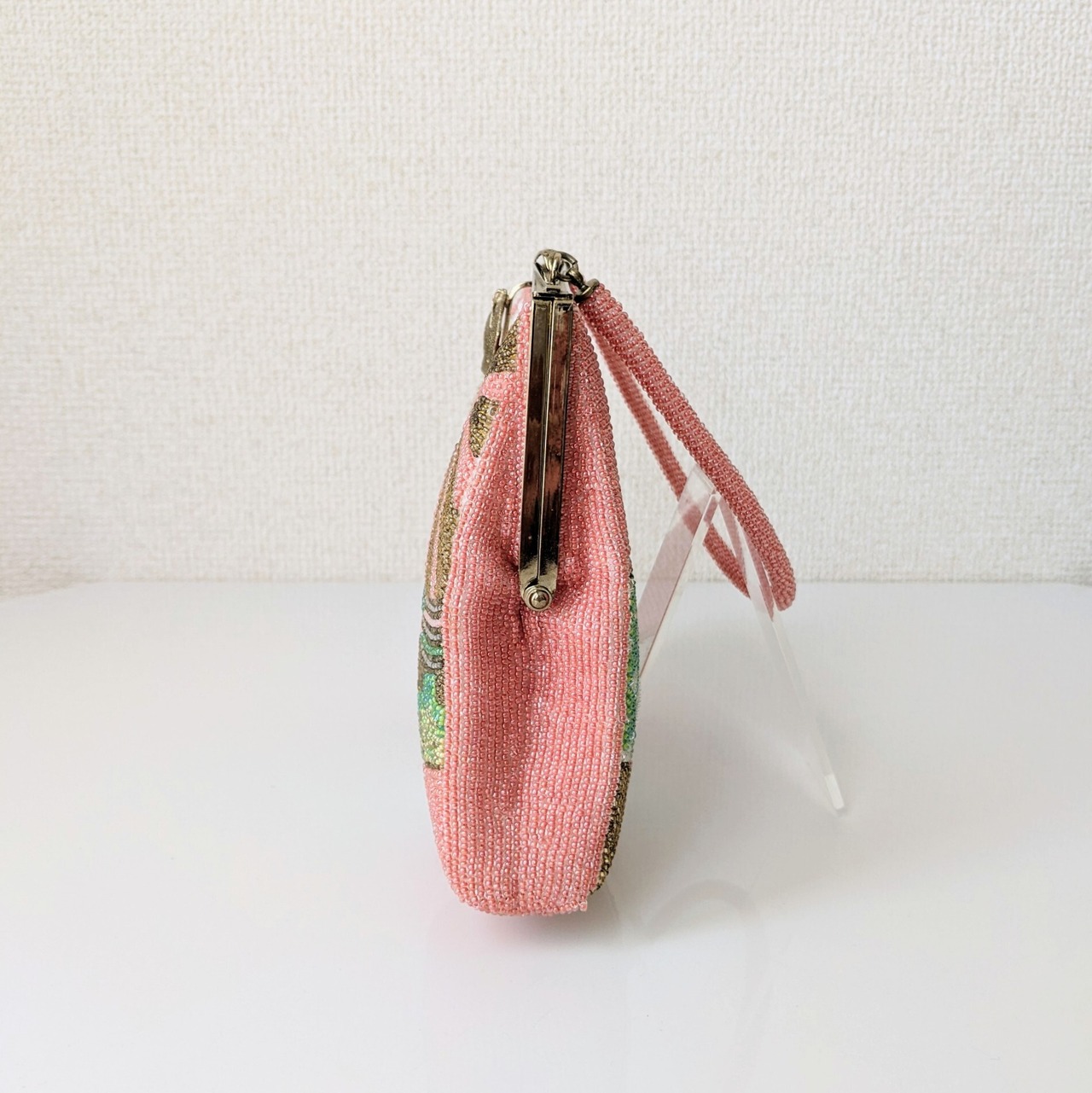 Vintage】ビーズ刺繍バッグ Beaded Bag ピンク 花車文様 パーティー 