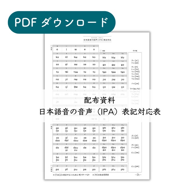 【DL】日本語の音声（IPA）表記対応シート