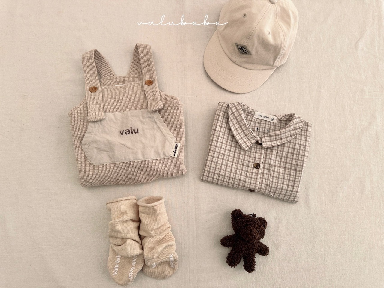 【valu bebe】ワッフルサロペット オートミール 70〜80cm - 7