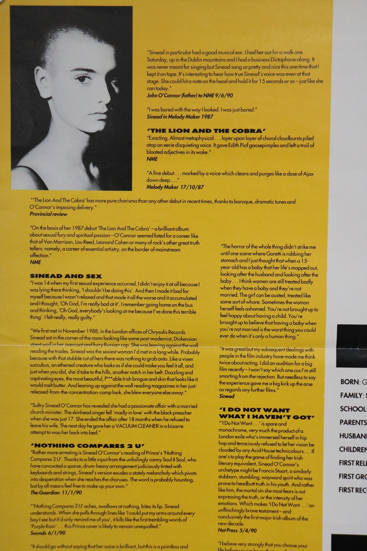 Sinéad O'Connor 1991 MELODY MAKER double sided poster