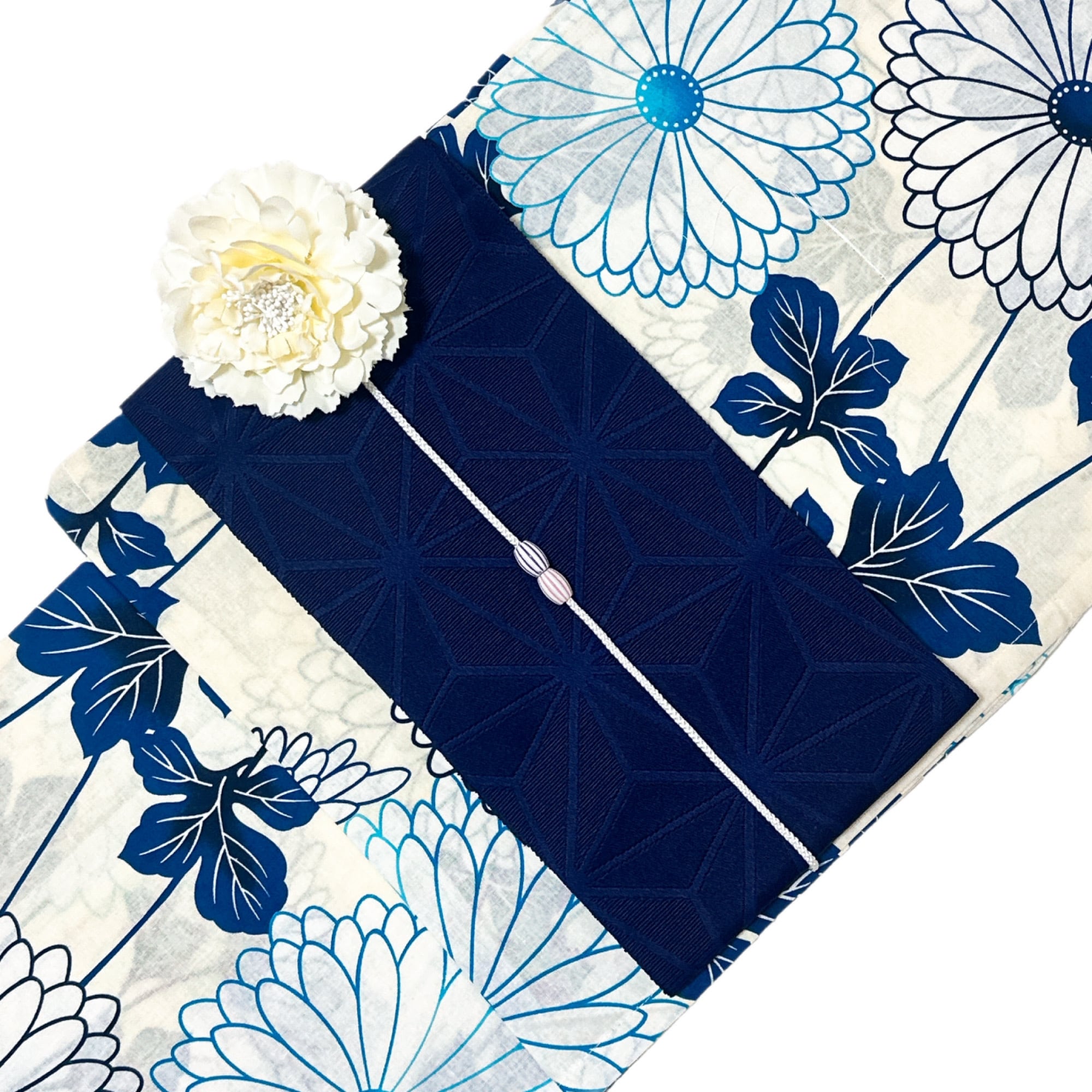 浴衣ジェンヌ 浴衣5点セット オフホワイト 綿 ゆかた 半幅帯 浴衣