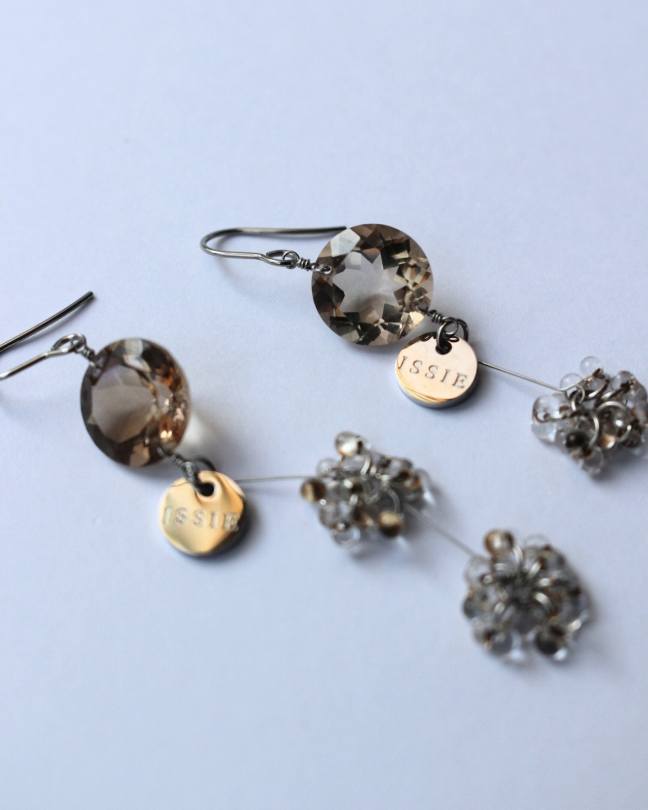 champagne quartz × farfalle beads