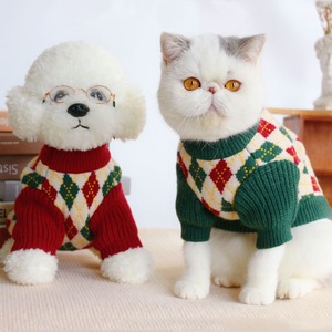 【PET】秋冬クリスマスレトロアーガイルチェックペットセーター