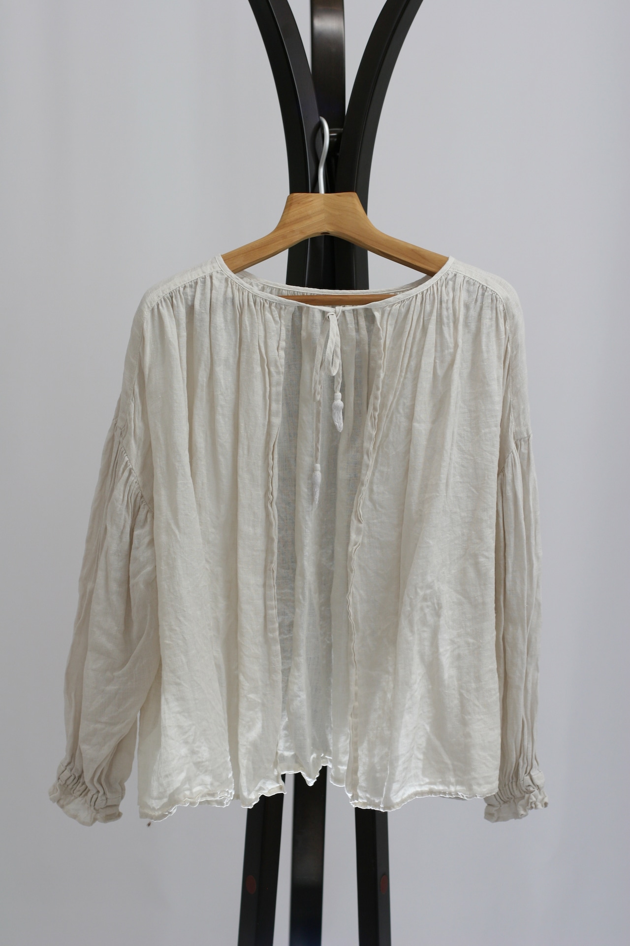 【Gauze#】TASSEL STRING 2WAY GATHER BLOUSE デッドストック オーガニックベルギーリネン 2wayブラウス