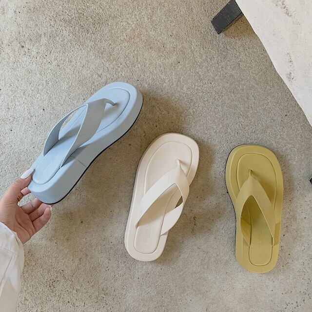 サンダル レディース ビーチサンダル プラットフォーム トングサンダル アイボリー/ブルー/イエロー くすみカラー 厚底 22.5cm/23cm/23.5cm/24cm/24.5cm/25cm