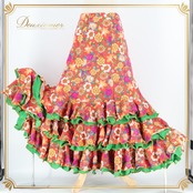 フラメンコ 衣装 エルモサイベリア HERMOSA IBERIA ファルダ スカート オレンジ 赤 レッド 緑 紫 朱色 ボランテ フリル 花柄 グリーン系 レッド系 オレンジ系 可愛い スカート ダンス 衣装 フラメンコスカート フラメンコ服 おしゃれ カラフル 花模様