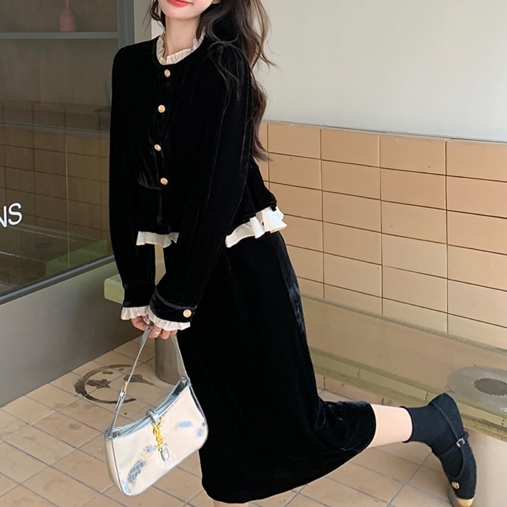 Velvet long dress S1754