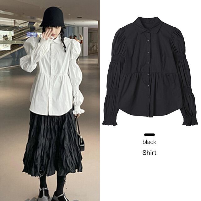 ブラウス シャツ レディース トップス 変形 長袖 バルーンスリーブ ボリュームスリーブ ハイセンス おしゃれ 一枚映え ホワイト/ブラック