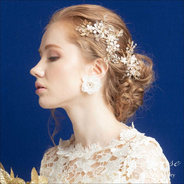 リーフビジュー・リボンカチューシャ～ウェディングヘアアクセサリー     (hd0128)