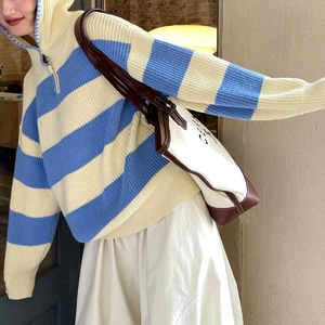 Stripe Slacker Knitted Hoodie <3colors>