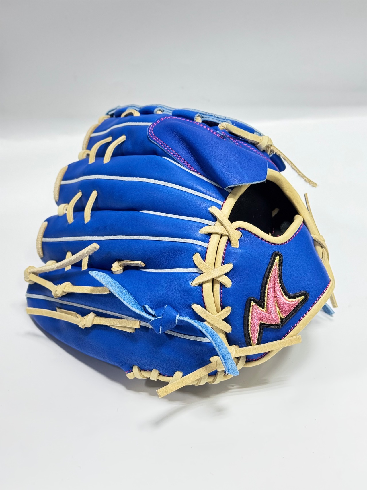 No Limitｰノーリミット　ミチイオリジナル店舗別注グラブ　KSRｰ01型　ブルー×キャメル　ステッチカラーピンク・画像3