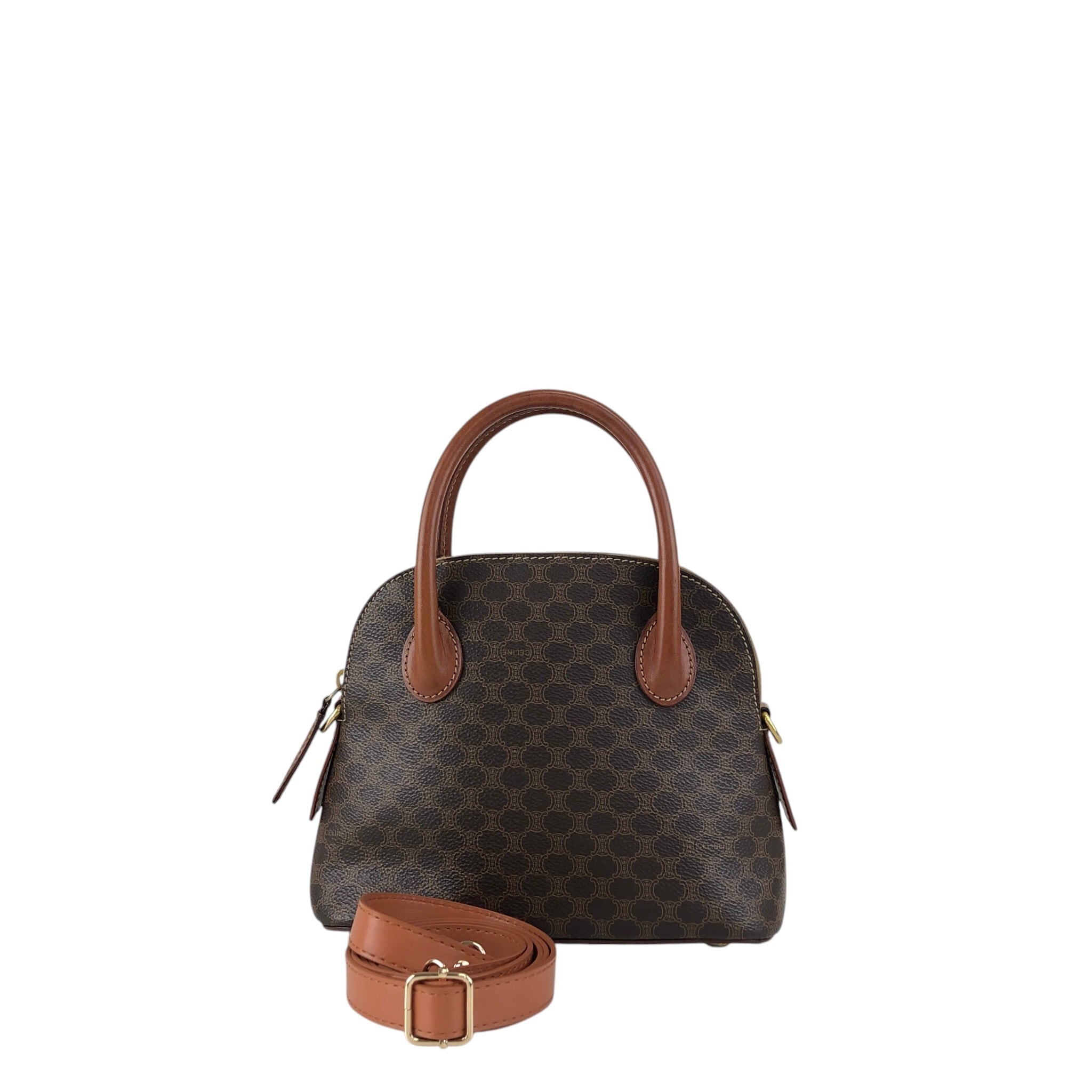 CELINE セリーヌ マカダム ショルダーバッグ ブラウン PVC レザー 2WAY