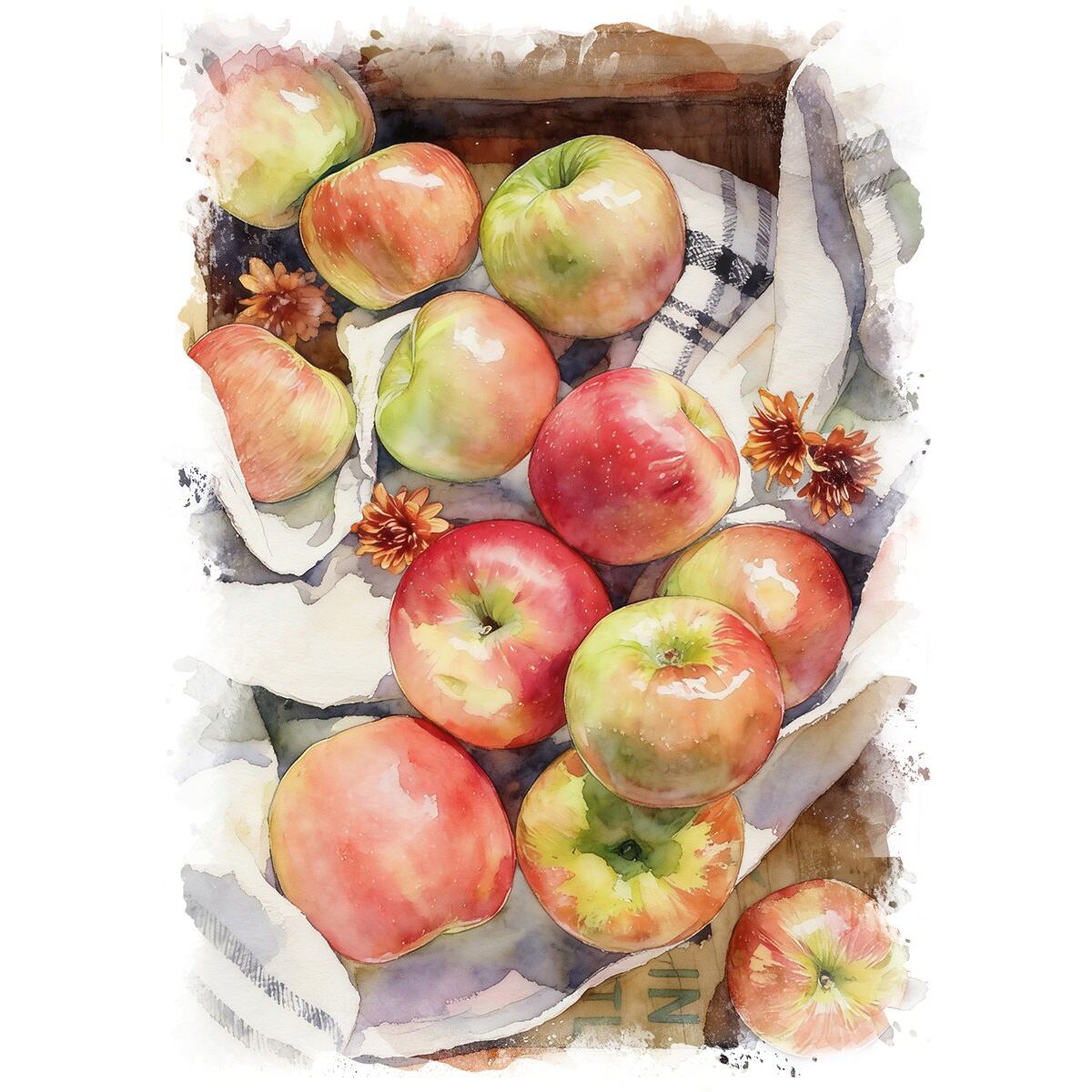 絵画 静物画 果物 リンゴ インテリアアート額付き 水彩画・油絵風 WAT1079