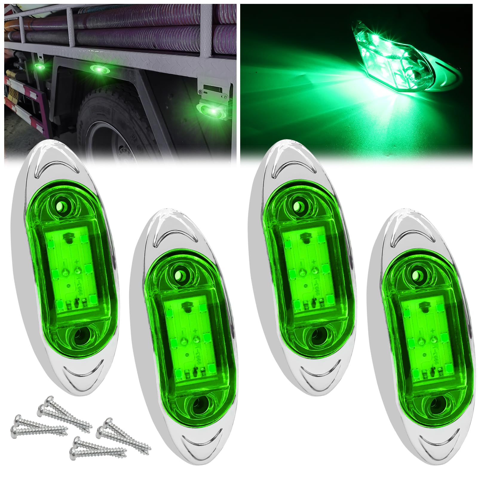 Ygmylandbb LED マーカーランプ サイドマーカー 車幅灯 側方灯 路肩灯 リアサイドライト 信号灯 トラック用品 6連LED 小型 汎用 高輝度 防水 12V 24V トラック サイドマーカーランプ ライト メッキフレーム 4個セット