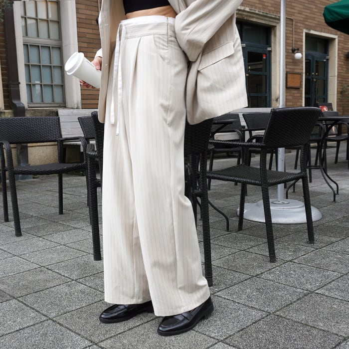 (Y79)別売りパンツとセットアップOK ダブルウエストストライプパンツ