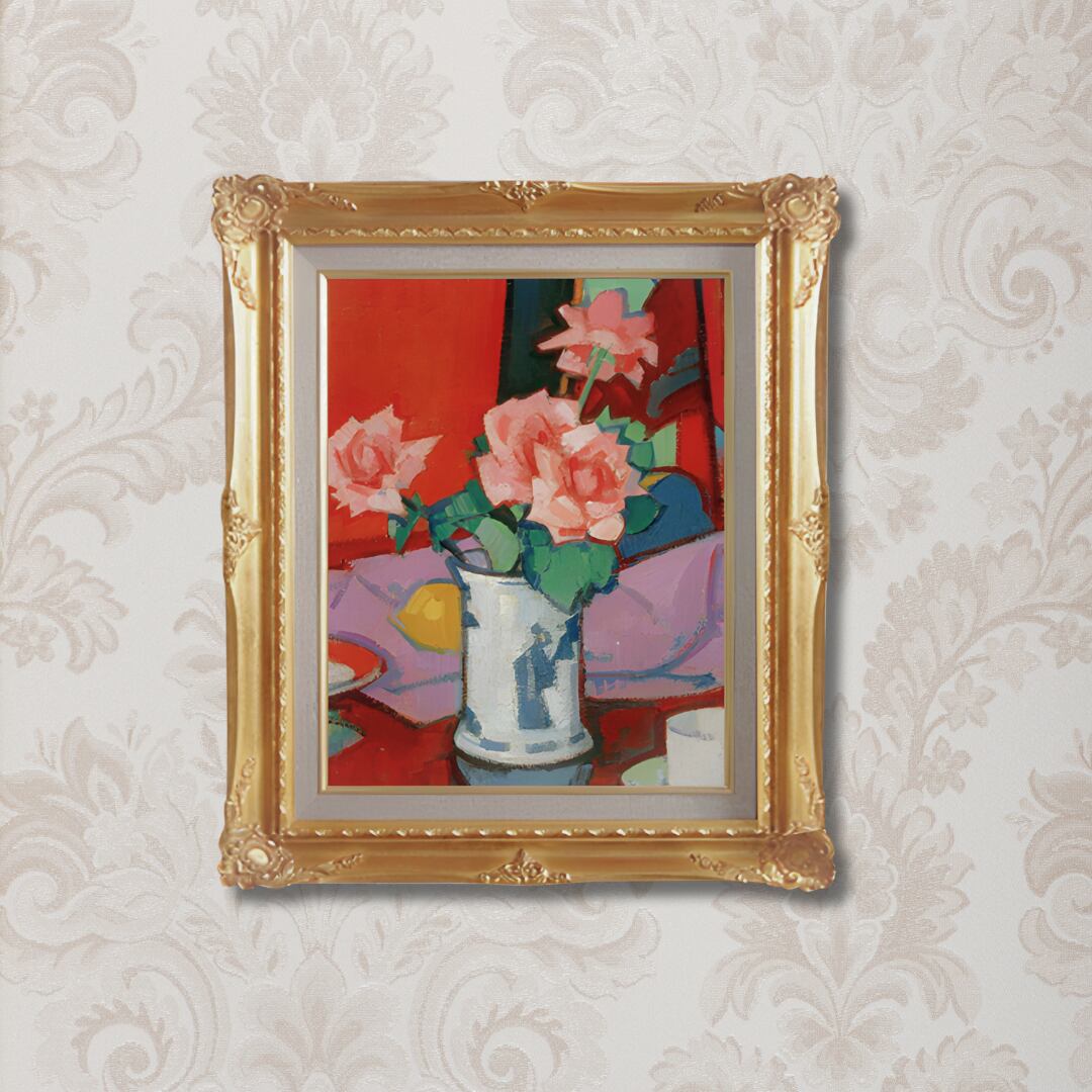 直筆仕上げ油絵【サミュエル・べブロー】 Pink Roses, Chinese 直筆仕上げ油絵【サミュエル・べブロー】 Pink Roses, Chinese