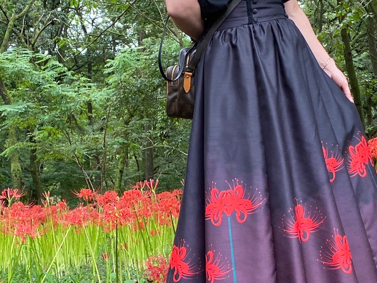 彼岸花ハイウエストギャザースカート(受注生産品)