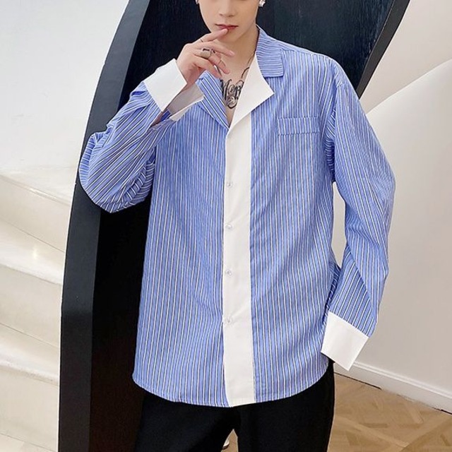 【Men】STRIPED COLORBLOCK SHIRT STREET STYLE FALL FIT S-2055