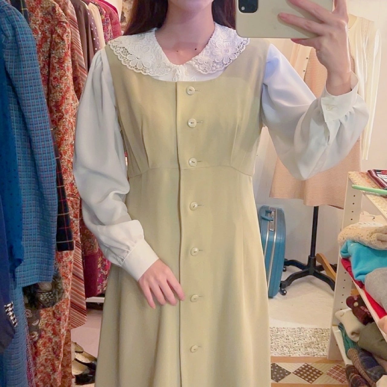 cream beige front button jumper skirt