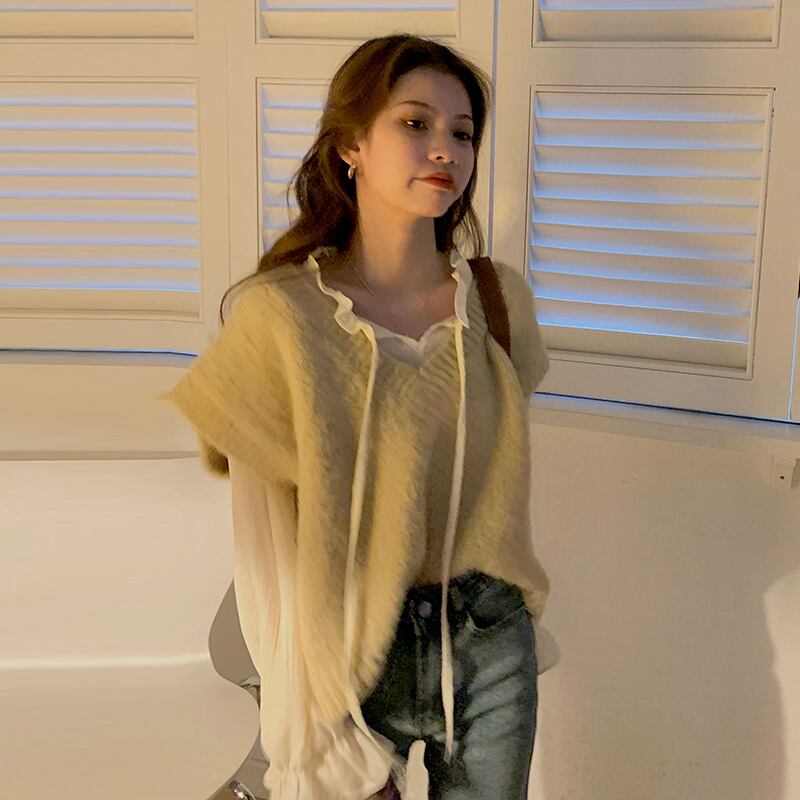 Vネックニットスプリングオータムスタンダードレッドセーター レトロ 春物 秋物 試着室98264656738