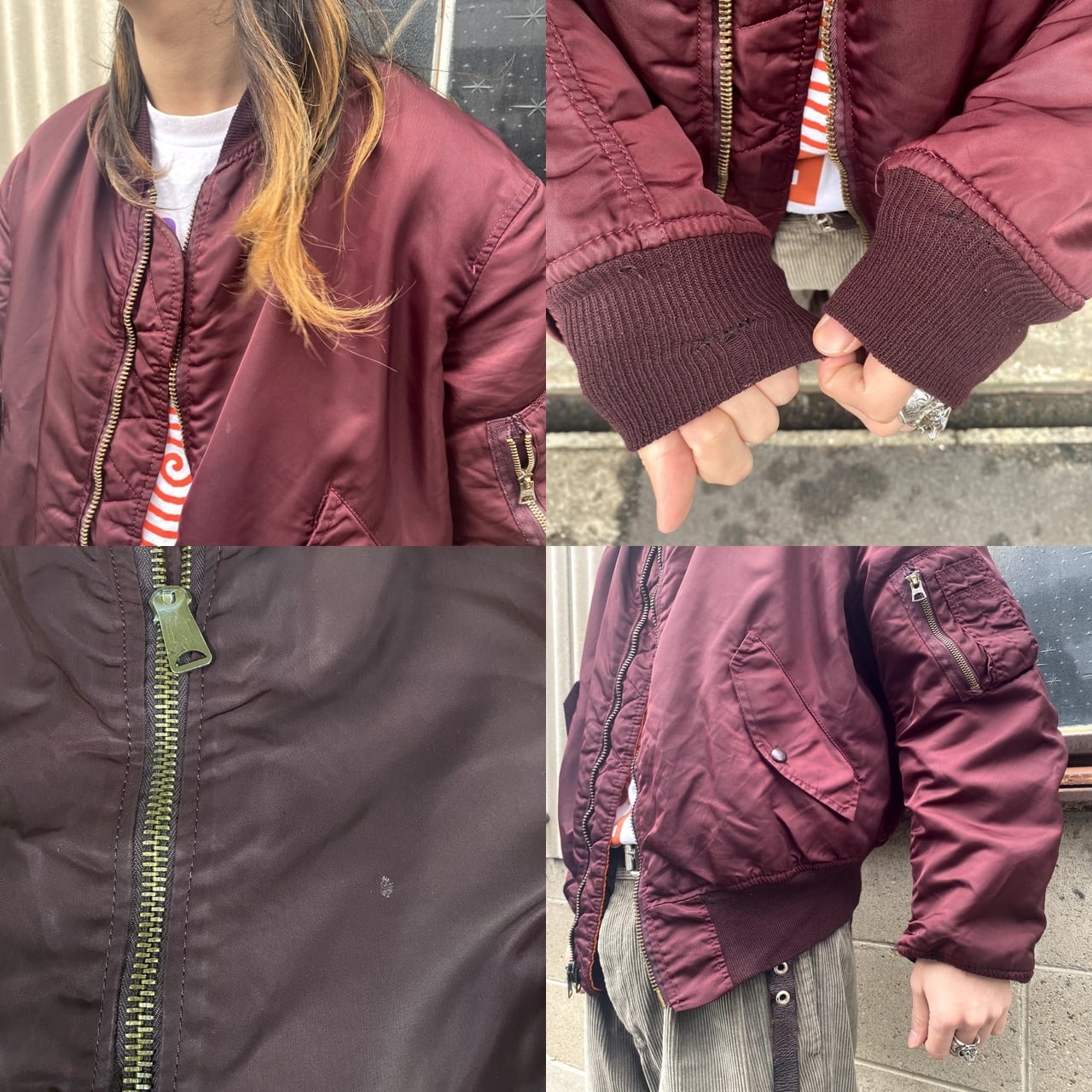 Alpha アルファ Ma 1タイプ ミリタリー フライトジャケット メンズl 古着 民間品 ボルドー ワインレッド えんじ ミリタリージャケット Sa50 Cave 古着屋 公式 古着通販サイト