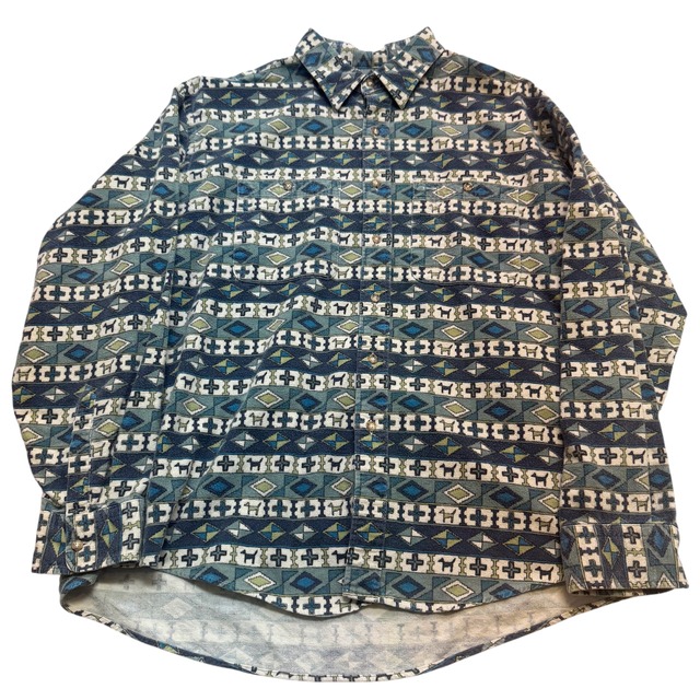 LL BEAN FLANNEL SHIRT "NATIVE" ~1990'S OLD XL