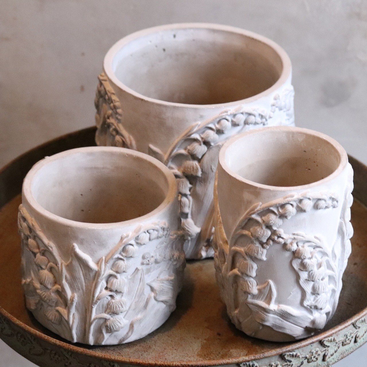 植木鉢　エルメリリーロングS GW　スズランデザイン　陶器　アンティーク調　シャビーシック　オシャ