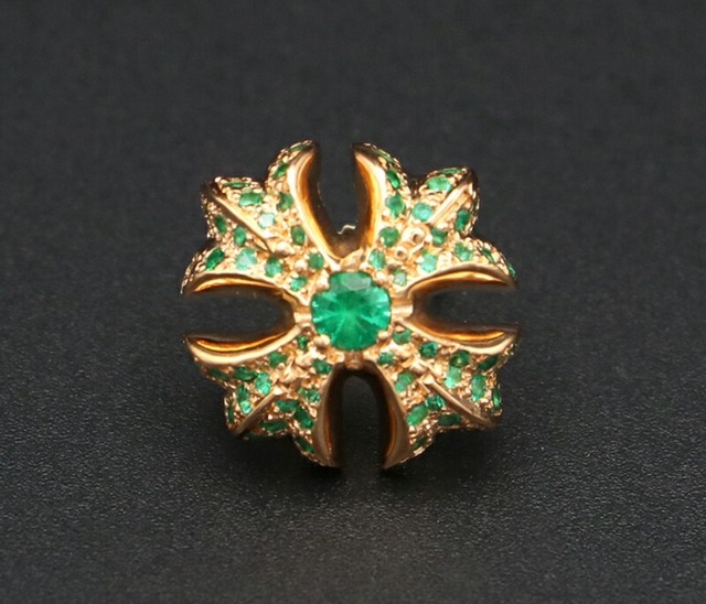 CHROME HEARTS クロムハーツ 22K エメラルド＃4 CD PLS GLD PAVE EMRLD カットアウト CHプラス スタッドピアス