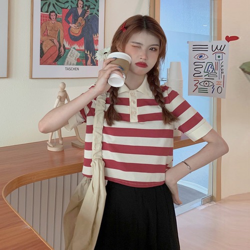 ✞ ホルターバック♥カワイイ♥ショートストライプTシャツ トップス ✞ゴスロリ SM ミリ 甘ロリ クラロリ 和ロリ エレガント 黒ロリ 姫ロリ 華ロリ BB-BB3941184