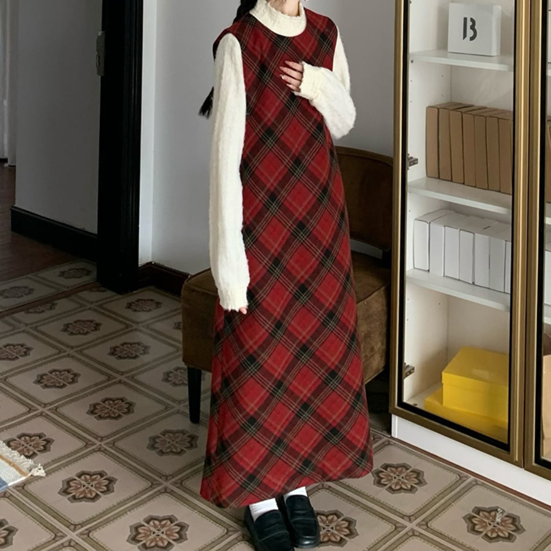 red checked wool vest skirt