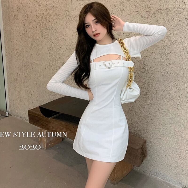 オータムホワイトニットブラウス ジャケット ドレス ロング 秋物 ガールズファッション59679767532