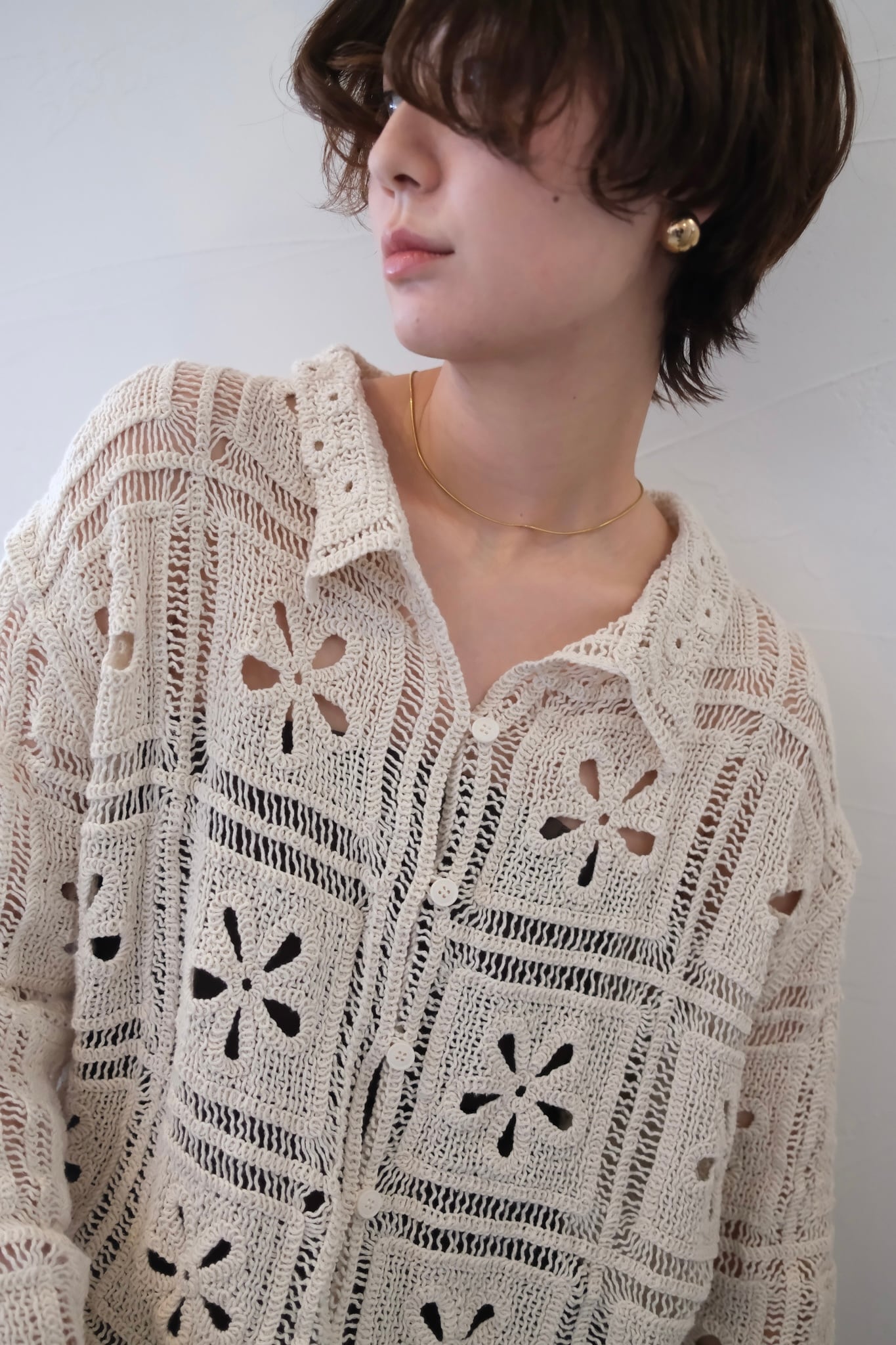 Crochet Knit Cardigan カギ編みニットカーディガン White | planet3rd