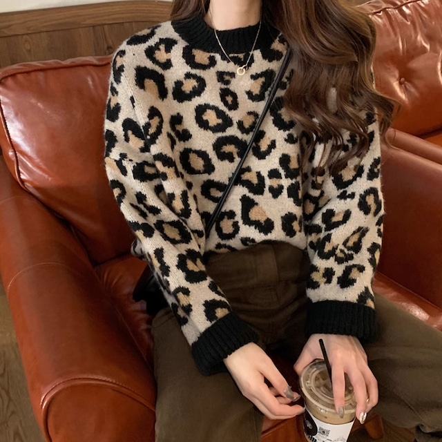 Leopard Knit Tops KRE1903