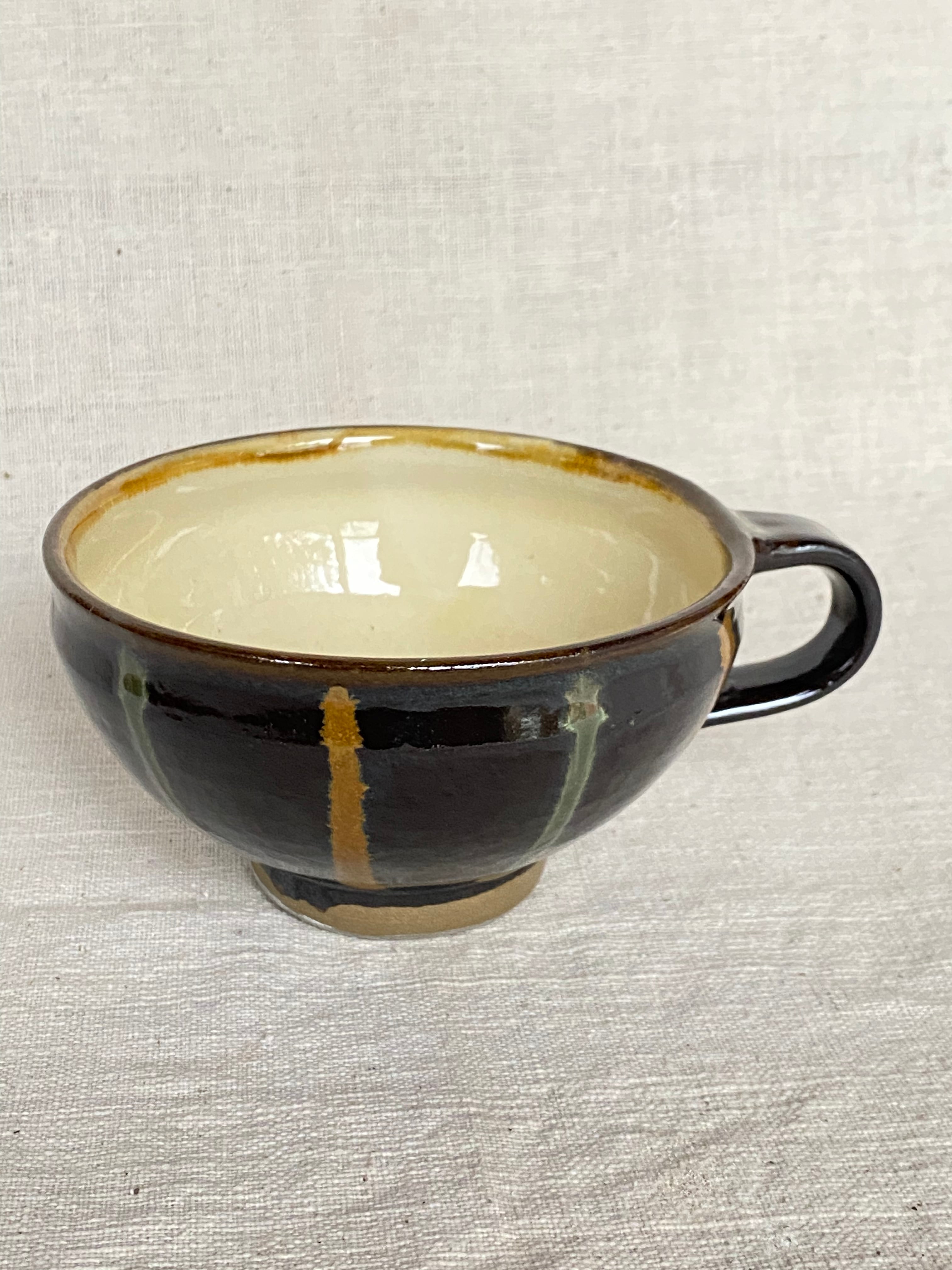 小鹿田焼 黒木昌伸窯 黒釉ニ彩流スープカップ | 工藝店 秋月