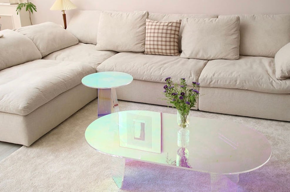 取付無料！オーロラ ホログラム 韓国風アクリル円形ミニサイドテーブル✨ 取付無料！オーロラ ホログラム 韓国風アクリル円形ミニサイドテーブル✨