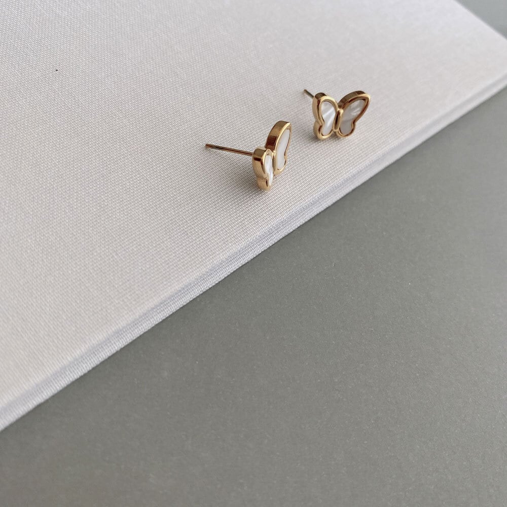 316L 白蝶貝 バタフライ ピアス サージカルステンレス | Lune jewelry