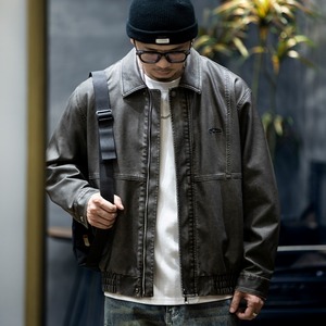 ヴィンテージスタイル バックエンボスPUレザージャケット 2カラー 10692