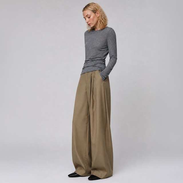 Wide leg tuck trousers A00078