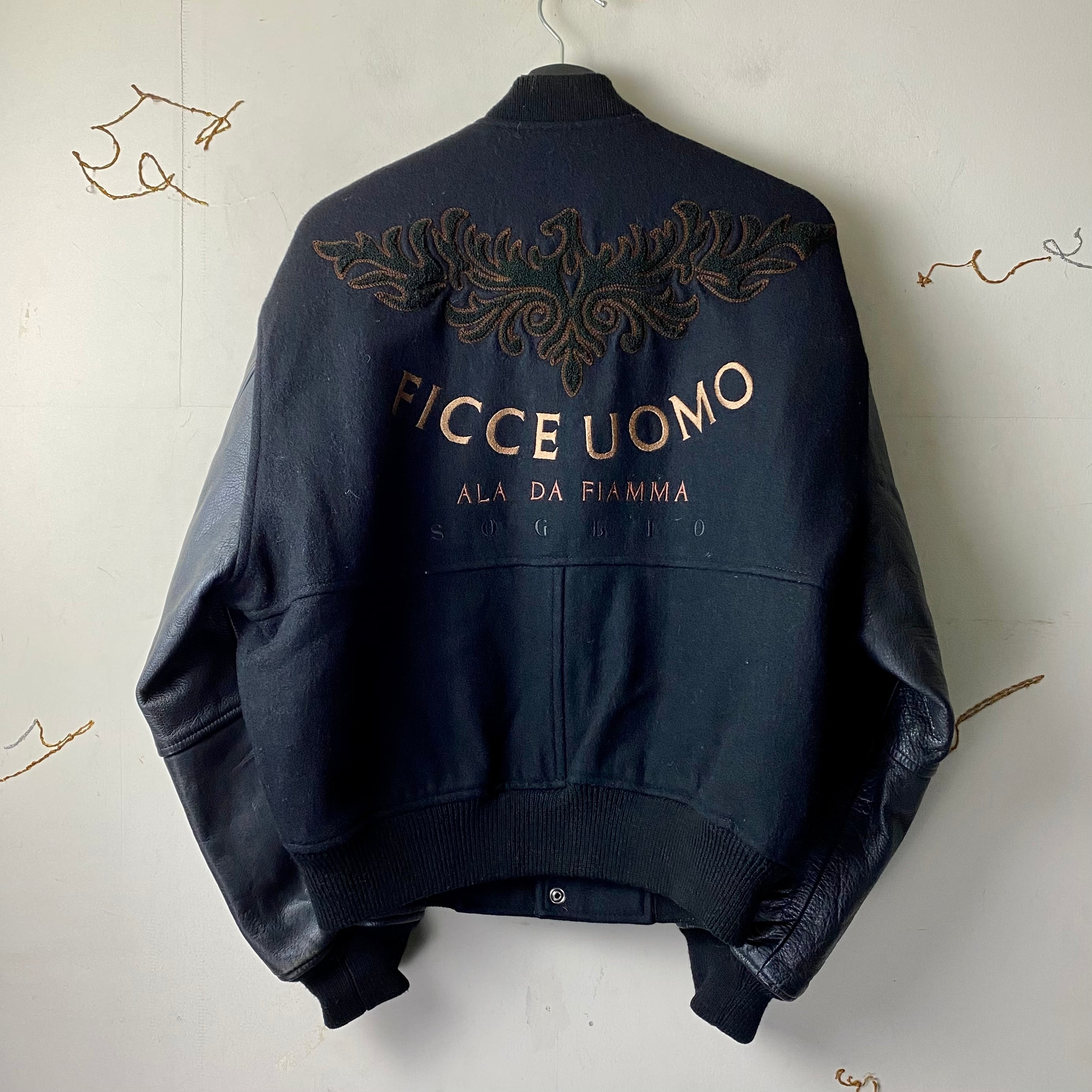 FICCE back logo embroidery leather switching all black blouson 