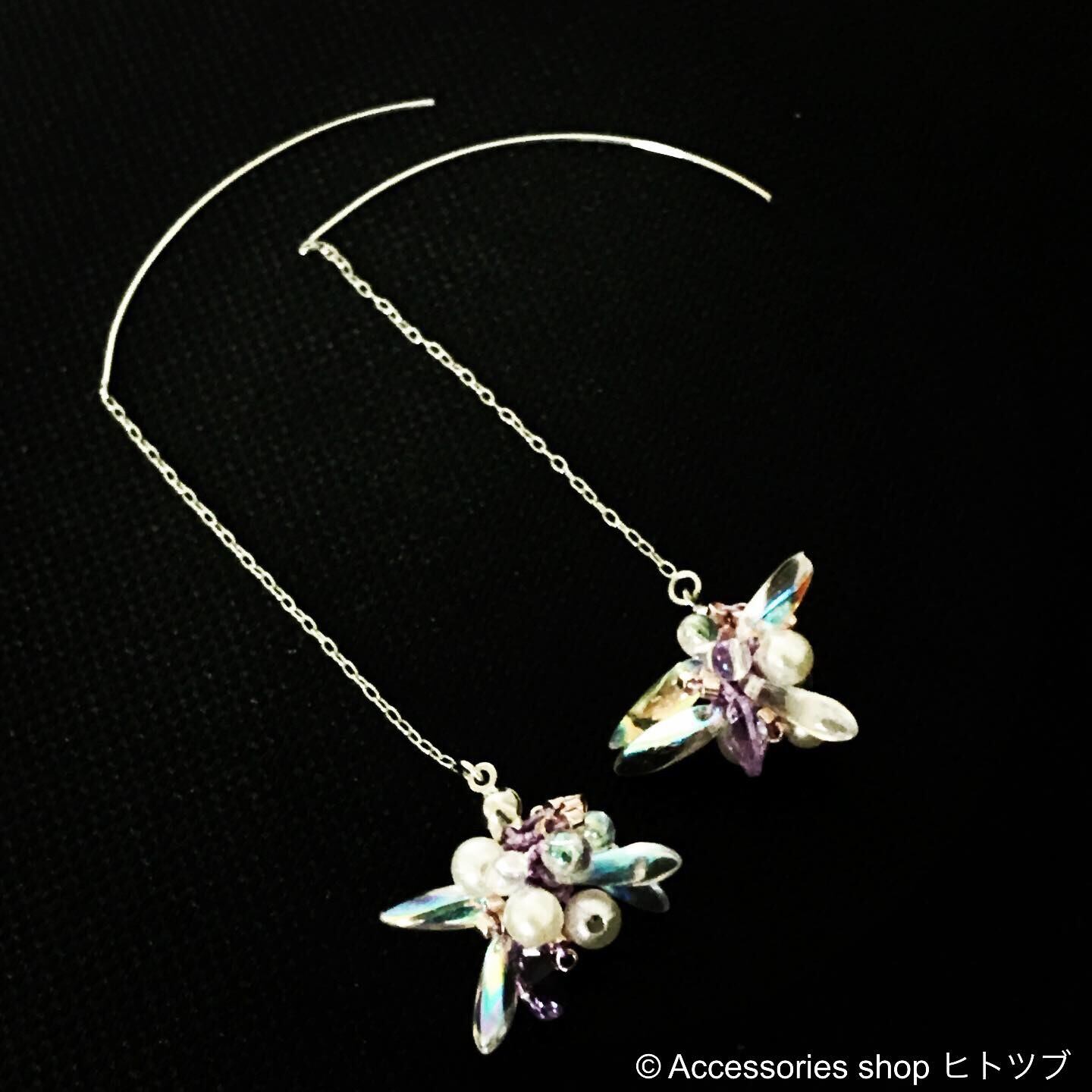 0174:パープルスワロフスキー・チェコガラスのアメリカンピアス