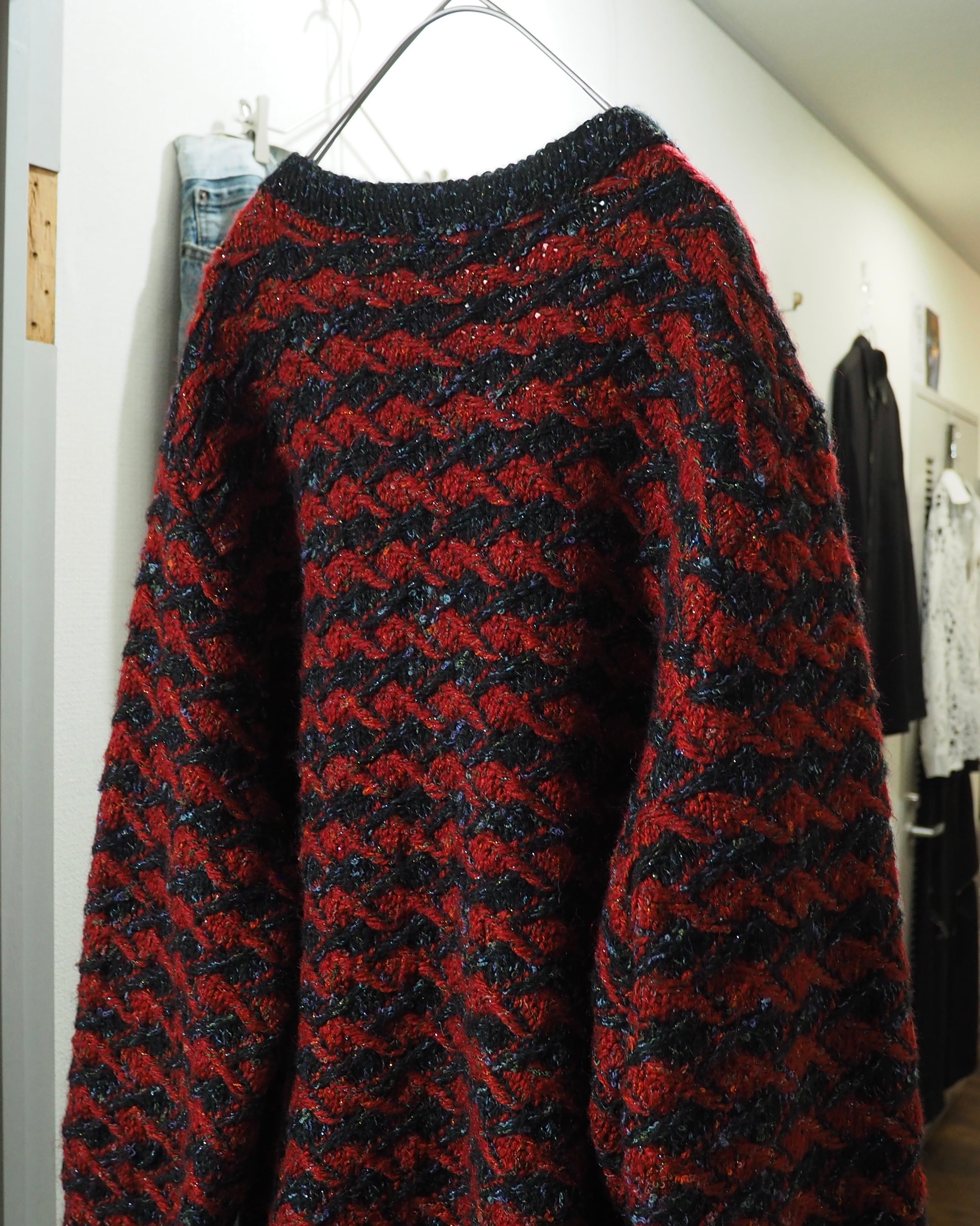 " Unknown " Zigzag Knitting × Luxury Decoration Vintage Wool Cardigan