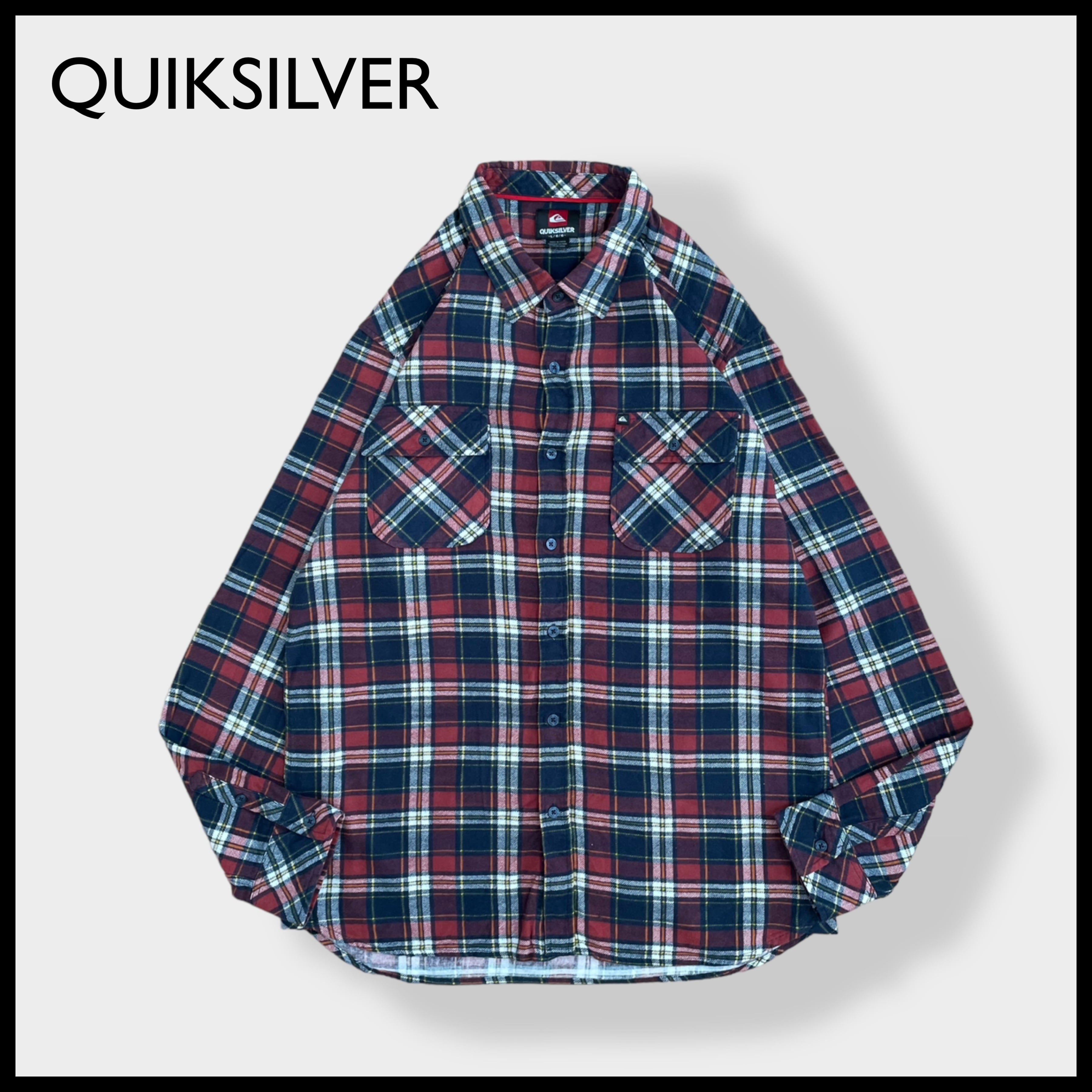 QUIKSILVER】L コットン フランネルシャツ ネルシャツ 長袖 チェック柄 