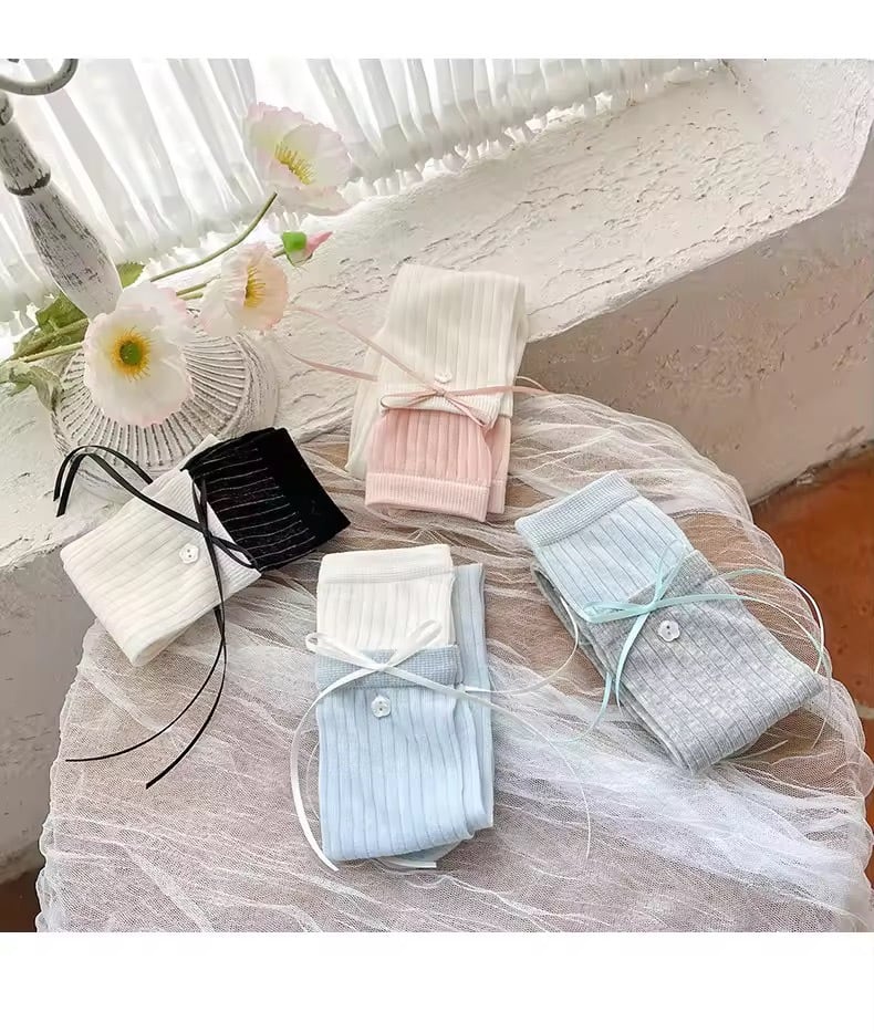 リボン＆フラワーボタン レイヤードソックス