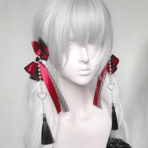 タッセルハートリボンレースペアヘアアクセ（3カラーあり）（lli_6030）