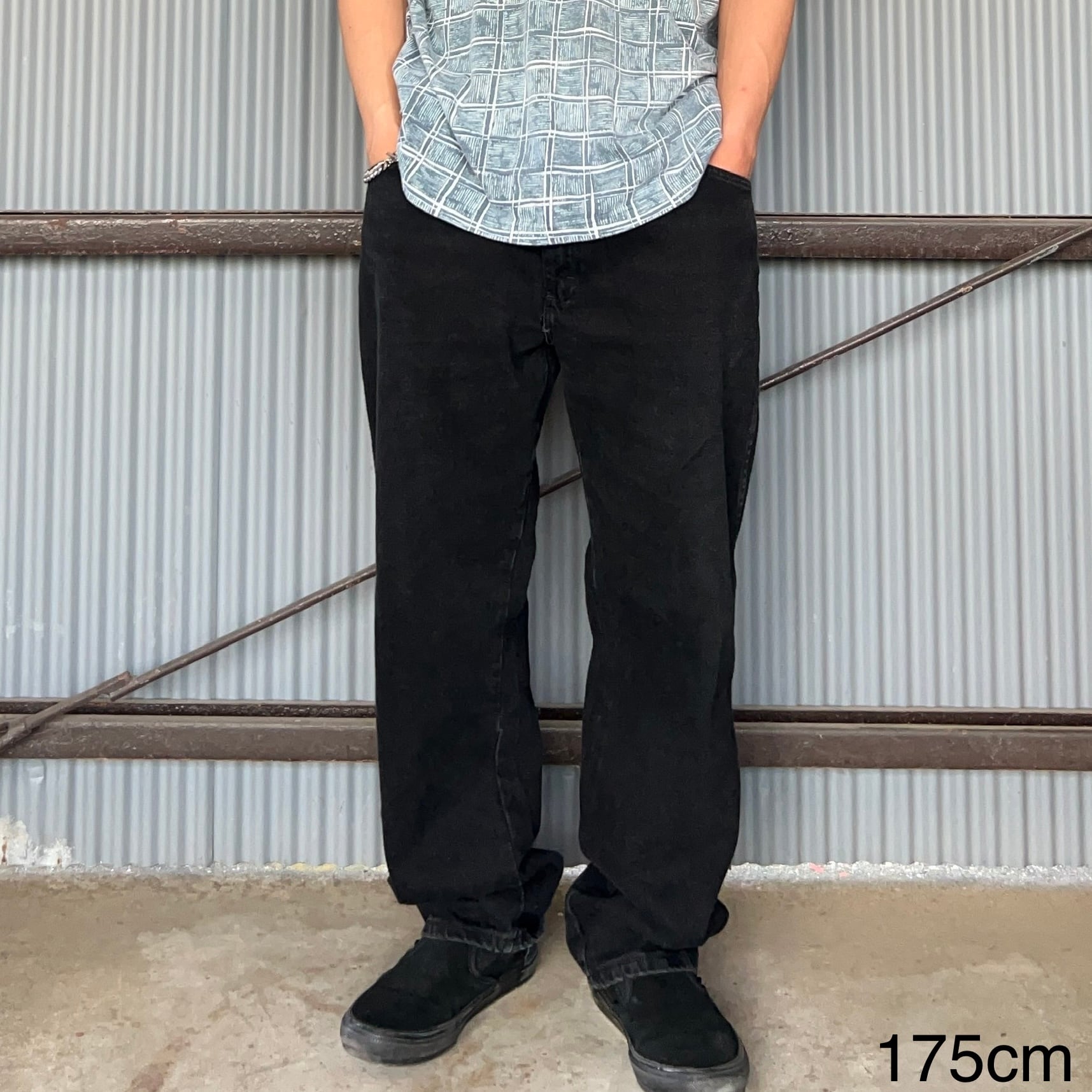 W36×L30】RUSTLER ブラックデニムパンツ ブランドタグ コットン100 