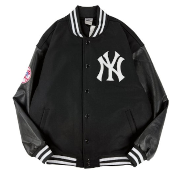 FANATICS  MLB "YANKEES" BASEBALL PU レザーSLEEVE JACKET 　 BLACK　・White