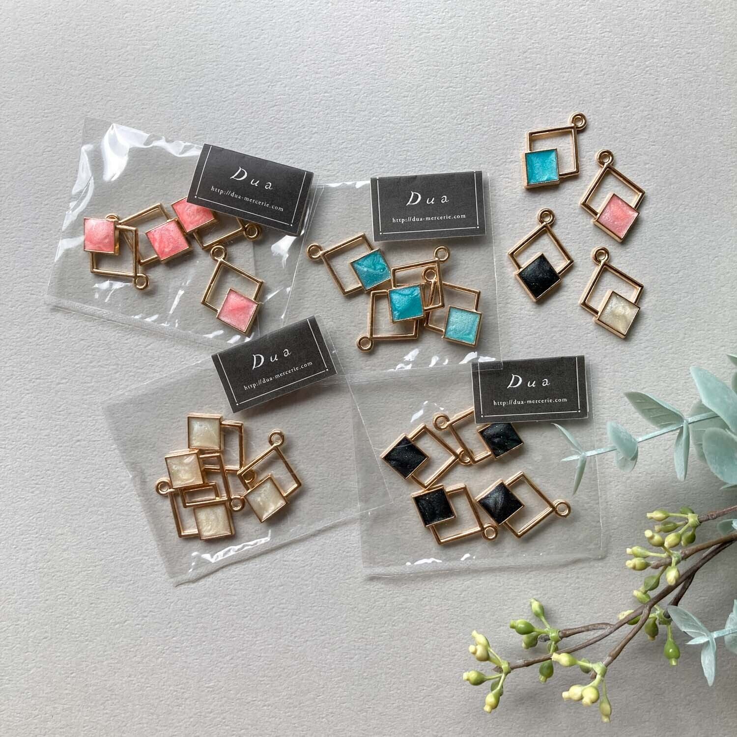 スクエアフープメタルチャームパック（4p） | Dua-アクセサリーパーツ