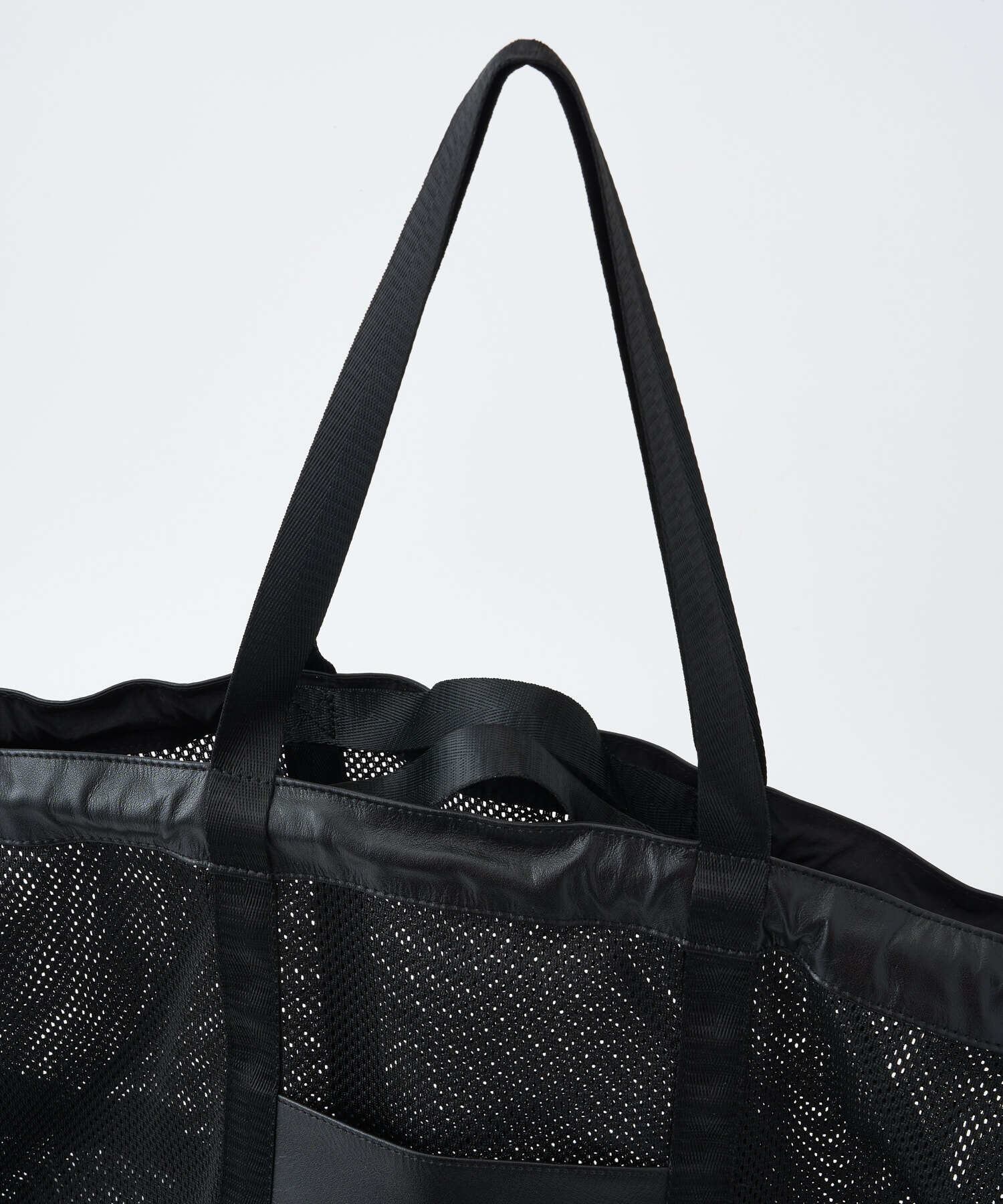 ADAM PATEK Leather trimmed mesh 2way big tote bag (BLK) AP2619009